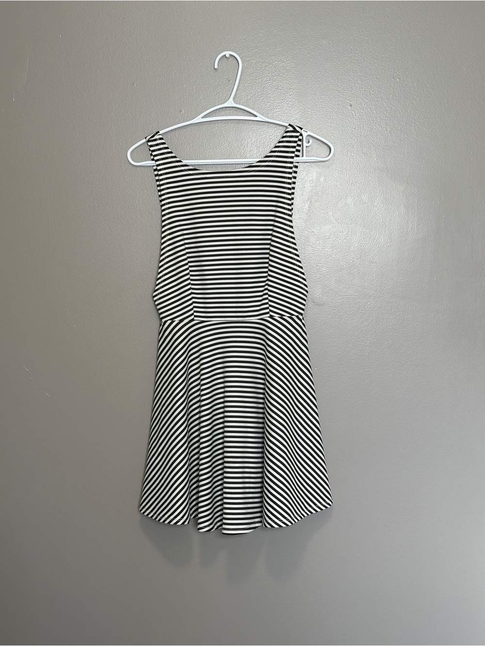 Paradisco Striped Black and White Fit-and-Flare Dress